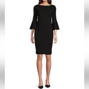 Calvin Klein Boatneck 3/4 Bell-Sleeve Fitted Sheath Dress Knee Length, Black 6